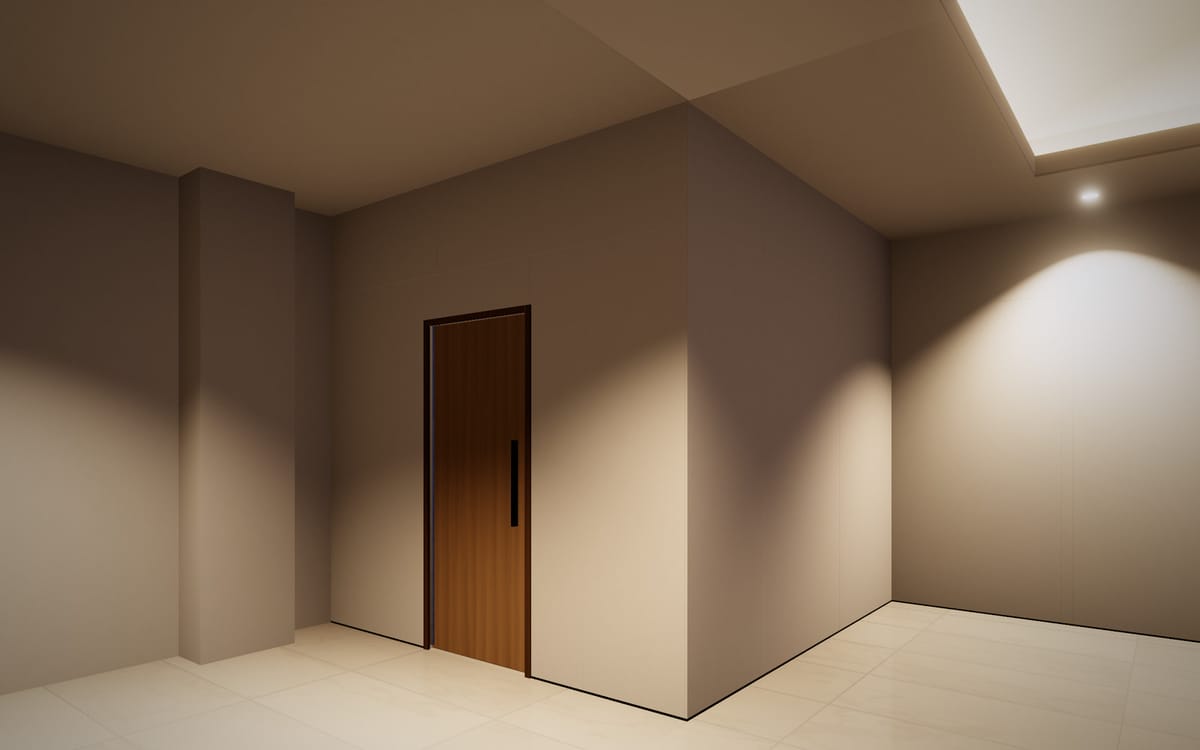 Concept visualisation of the new partition with an oak door into the study
