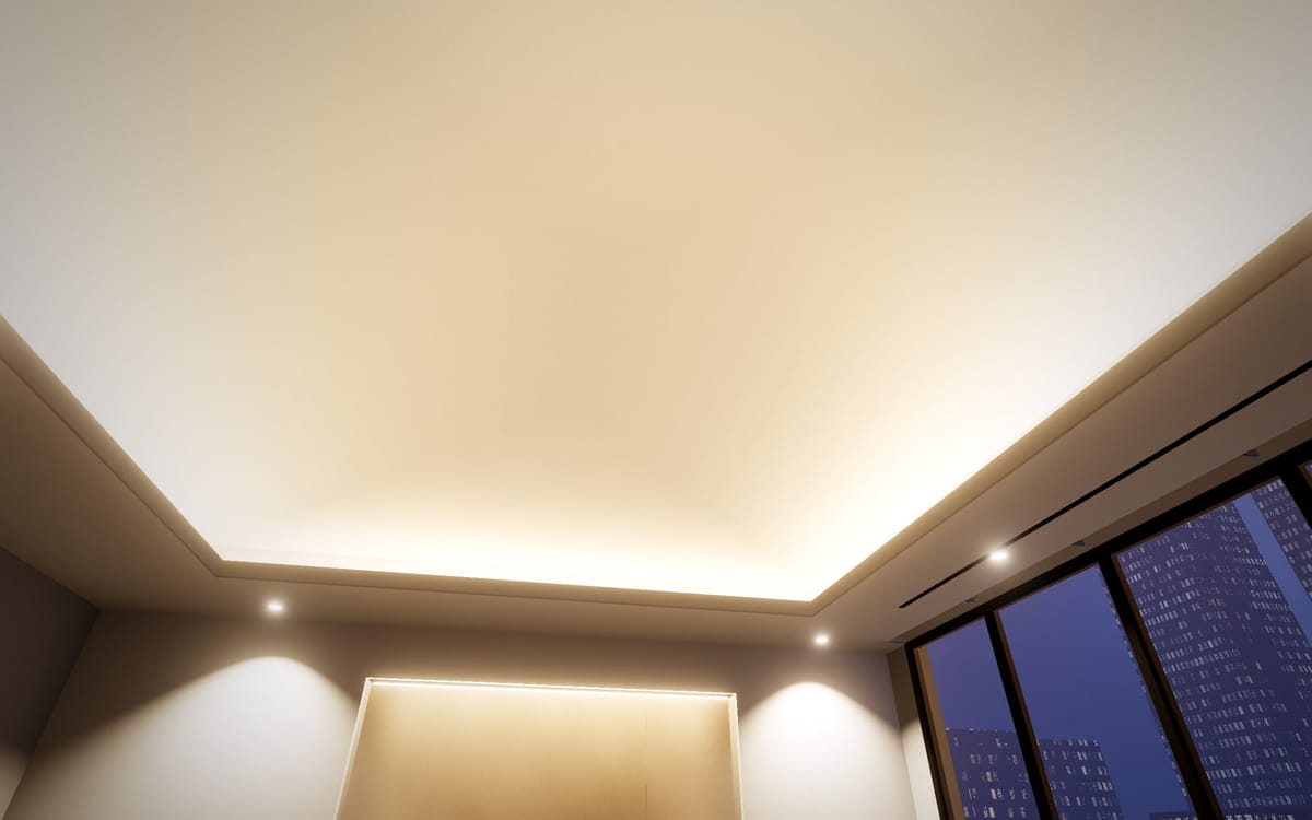 Concept visualisation of a gypsum coffer ceiling with concealed cove lighting