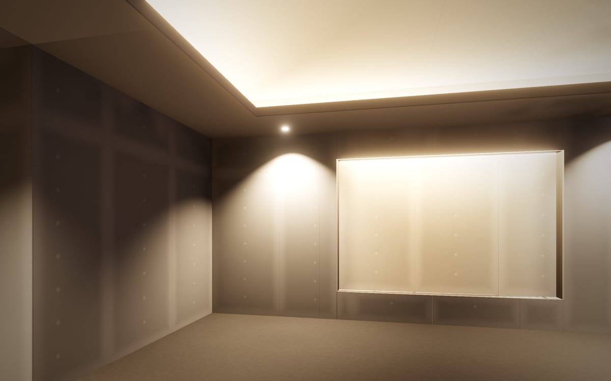 Concept visualisation of new gypsum walls being painted, with the fresh finish sweeping down the wall